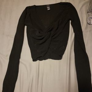 Windsor Long Sleeve Knit Crop Top, Small. Black